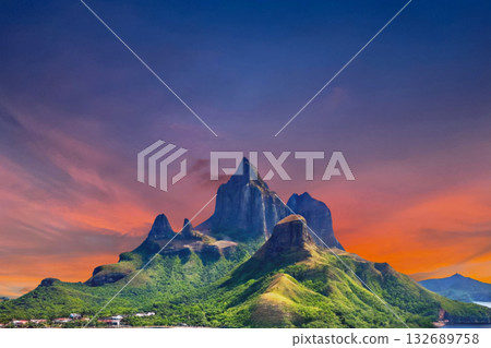 sunset in the tropical islands. beautiful panorama view of the beach in palawan, philippines 132689758