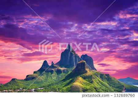 sunset in the tropical islands. beautiful panorama view of the beach in palawan, philippines 132689760