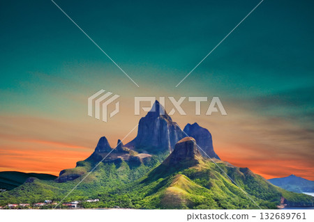 sunset in the tropical islands. beautiful panorama view of the beach in palawan, philippines 132689761