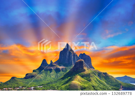 sunset in the tropical islands. beautiful panorama view of the beach in palawan, philippines 132689778