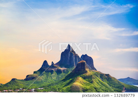 sunset in the tropical islands. beautiful panorama view of the beach in palawan, philippines 132689779