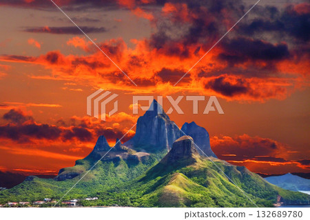 sunset in the tropical islands. beautiful panorama view of the beach in palawan, philippines 132689780
