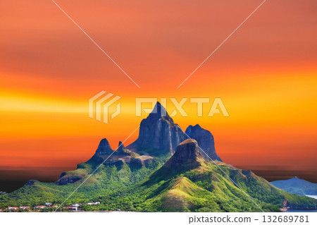 sunset in the tropical islands. beautiful panorama view of the beach in palawan, philippines 132689781