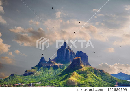 sunset in the tropical islands. beautiful panorama view of the beach in palawan, philippines 132689799