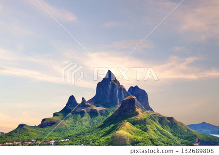 sunset in the tropical islands. beautiful panorama view of the beach in palawan, philippines sunset in the tropical islands. beautiful panorama view of the beach in palawan, philippines 132689808