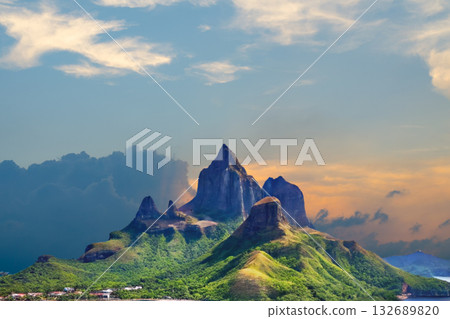 sunset in the tropical islands. beautiful panorama view of the beach in palawan, philippines 132689820
