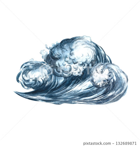 Sea wave. Hand-drawn watercolor illustrations. Color image. Isolate. For prints and stickers, postcards, posters and banners, packaging, and more. Sea wave. Hand-drawn watercolor illustrations. Color image. Isolate. For prints and stickers, postcards, posters and banners, packaging, and more. 132689871