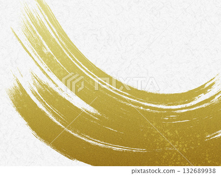 Golden brush strokes painted on a Japanese paper background Golden brush strokes painted on a Japanese paper background 132689938