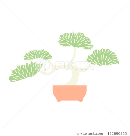 庫存圖解：一盆栽種在橘色花盆中的盆景向量圖 132690233