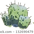 Cute hand-drawn watercolor cactus illustration 132690479