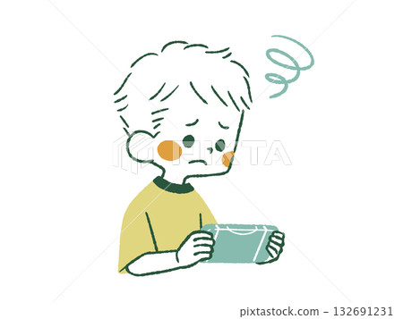 一個表情憂慮的孩子在玩遊戲－4種顏色 132691231