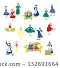 Illustration set of a girl in a dress 132691664