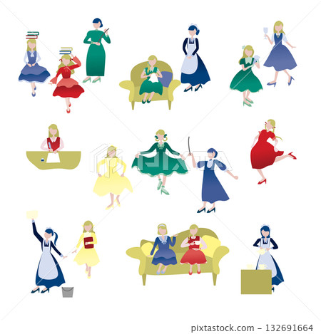 一組穿著洋裝的女孩插畫 132691664