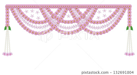 Wedding and festival decoration with pink zinnia flowers Toran design door hanging Wedding and festival decoration with pink zinnia flowers Toran design door hanging 132691804