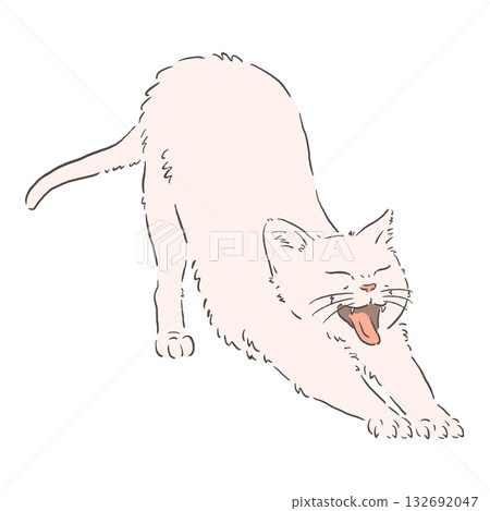 Illustration of a white cat stretching 132692047