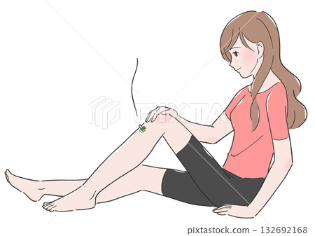Illustration of a woman applying moxibustion to her feet 132692168