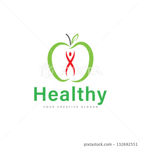 Apple Logo Design. Wellness and Healthy Nutrition Logo Design Vector 132692551
