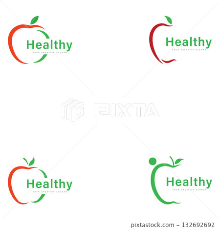 Set of Apple Logo Design. Wellness and Healthy Nutrition Logo Design Vector 132692692