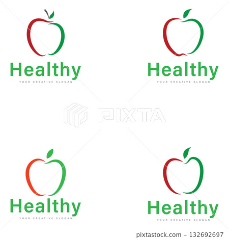 Set of Apple Logo Design. Wellness and Healthy Nutrition Logo Design Vector 132692697