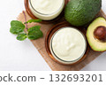 Avocado smoothie with milk in glass and avocado fruit on white background, Healthy drink 132693201