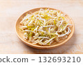 Mung bean sprouts on wooden background, Food ingredient in Asian cuisine 132693210