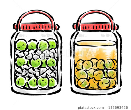 瓶裝自製梅酒－手繪筆觸插圖 132693426
