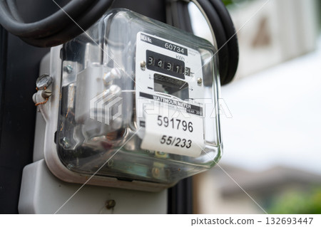 Electric measuring power meter for energy cost at home and office. Electric measuring power meter for energy cost at home and office. 132693447