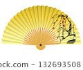 Golden fan with plum blossom pattern 132693508