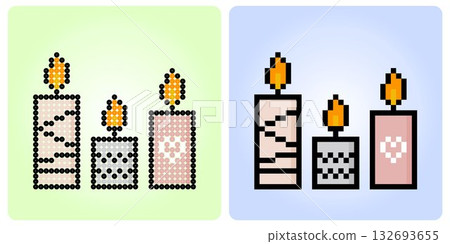 8 bit pixel candle. object items for game assets and beads pattern in vector illustration. 8 bit pixel candle. object items for game assets and beads pattern in vector illustration. 132693655