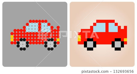 8 bit pixel red car. Vector illustration of a car, for cross stitch pattern and beads pattern 132693656