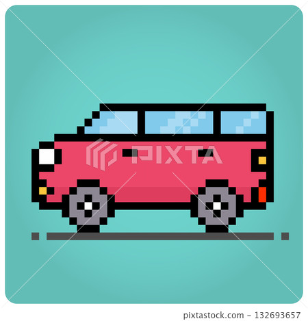 8 bit pixel car. SUV type transport vehicles for game assets in vector illustration. 8 bit pixel car. SUV type transport vehicles for game assets in vector illustration. 132693657