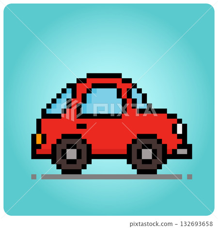 8 bit pixel classic car. Mini type transport vehicles for game assets in vector illustration. 8 bit pixel classic car. Mini type transport vehicles for game assets in vector illustration. 132693658