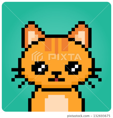 Pixel 8 bit cat head. Animal portrait for game assets in vector illustration. 132693675