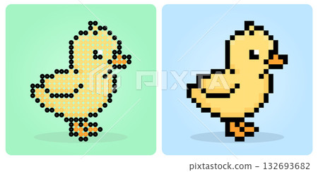 8-bit pixel the chicks. Animals Pixel in vector illustrations for cross stitches and beads pattern in vector illustrations. 8-bit pixel the chicks. Animals Pixel in vector illustrations for cross stitches and beads pattern in vector illustrations. 132693682