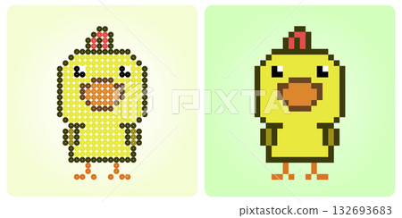 8-bit pixel the chicks. Animals Pixel in vector illustrations for cross stitches and beads pattern in vector illustrations. 132693683