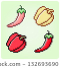 8 bit pixel chili and bell pepper. vegetables adorable for game assets in vector illustration. 132693690