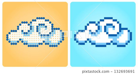 8 bit pixel, a clouds. Clouds for for game assets and beads pattern in vector illustrations. 8 bit pixel, a clouds. Clouds for for game assets and beads pattern in vector illustrations. 132693691