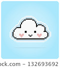 8 bit pixel, a clouds. Clouds Kawaii for for game assets in vector illustrations. 132693692