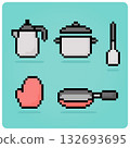 8 bit pixel cooking ware in vector illustrations for game assets. Kitchen tools item pixel 132693695