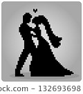 Man and woman fall in love 8 bit pixels. man proposes to a woman to marry him in vector illustration. 132693698