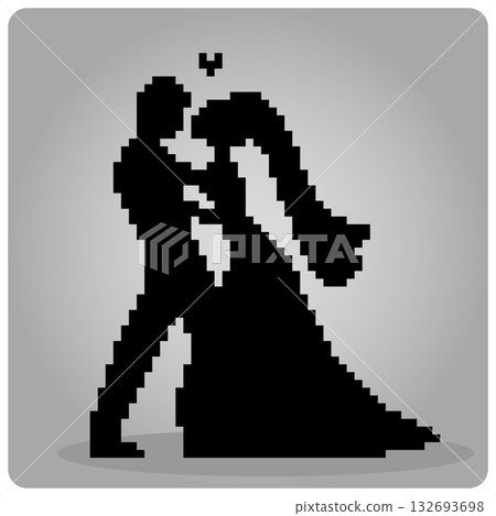 Man and woman fall in love 8 bit pixels. man proposes to a woman to marry him in vector illustration. Man and woman fall in love 8 bit pixels. man proposes to a woman to marry him in vector illustration. 132693698