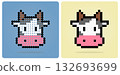 8 bit pixel head of a cow. Animals for game assets in vector illustrations. Beads Pattern of a Cow 132693699