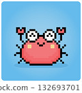 8 bit pixel crab image. Animals in vector illustration for retro games 132693701