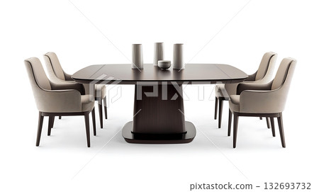 A large wooden table with four chairs around it A large wooden table with four chairs around it 132693732