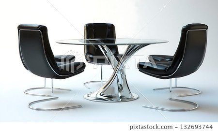 A black and silver table with four chairs around it 132693744