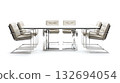 A white and silver table with six chairs around it 132694054
