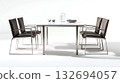 A table with four chairs around it and a vase on it 132694057