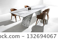 A white marble table with four wooden chairs around it 132694067