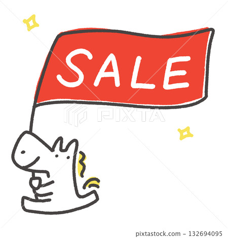 Cute white horse holding a SALE flag New Year's sale banner Cute white horse holding a SALE flag New Year's sale banner 132694095