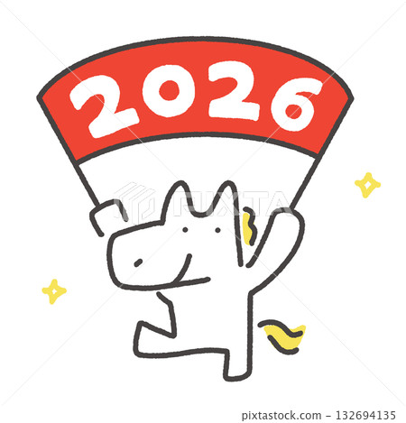微笑的白馬王子手持2026年旗幟，新年素材，新年祝福 132694135
